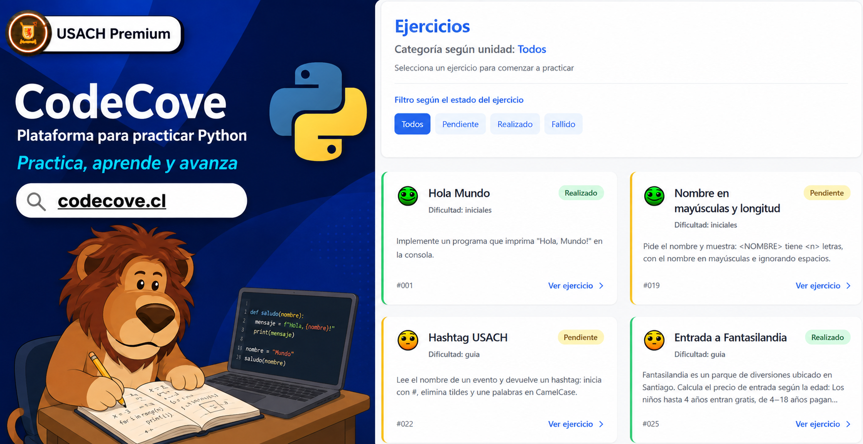 Vista previa de Codecove - Plataforma de práctica de programación