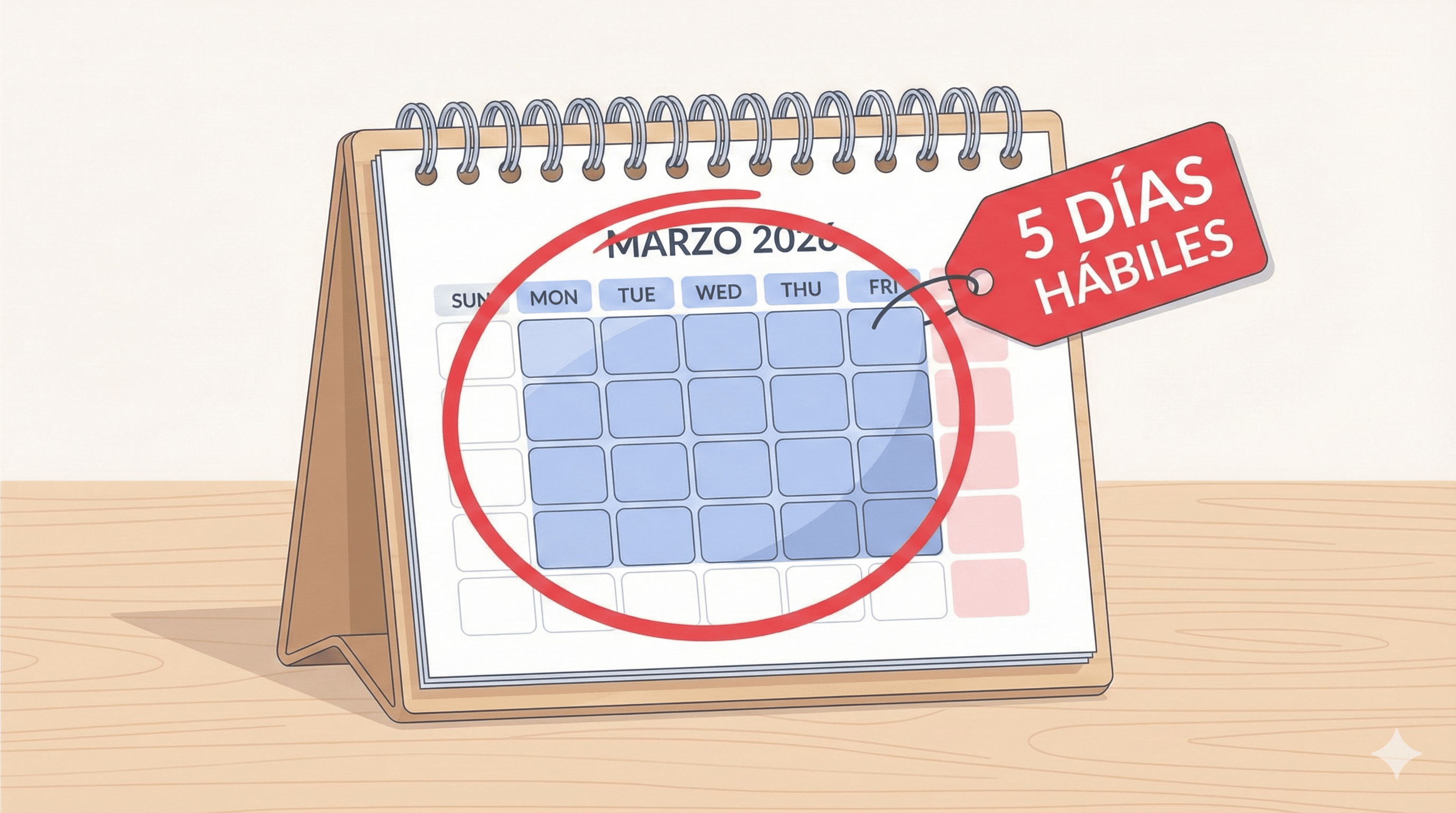 Calendario marcando 5 días hábiles
